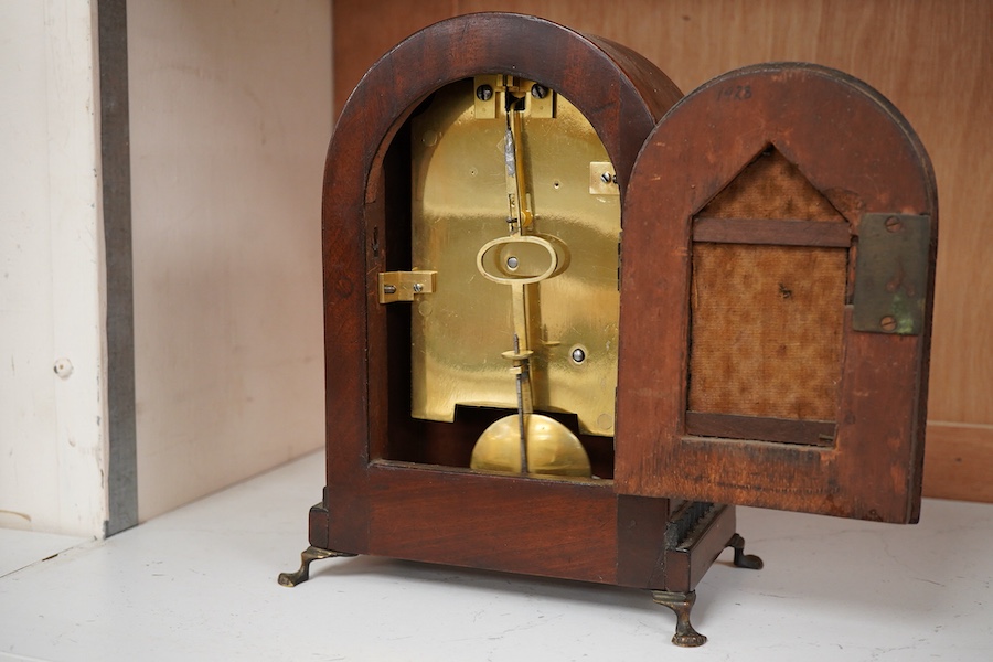A small Regency brass inlaid mahogany bracket clock, 22cm